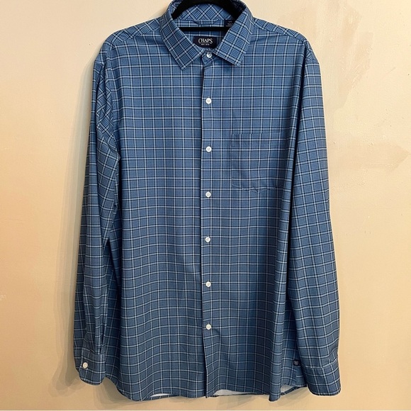Chaps Other - Chaps Everyday Performance Button Down Long Sleeve Blue Plaid Size L